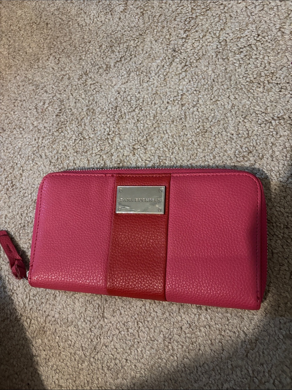 Dana Buchman Pink and Red Zip-Around Leather Wallet